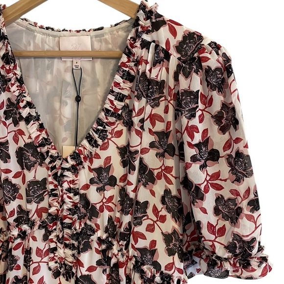 Cinq a Sept Tish Printed Mini Dress Women’s Size 8 Floral Ruffle Pink Red - Picture 3 of 10
